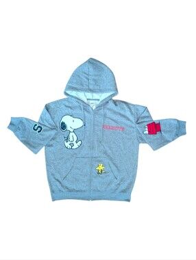 Peanuts Snoopy Woodstock Graphic Embroidered Patch Hoodie Size XL